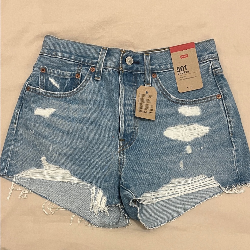 Levi's Light Blue Distressed 501 Jean Shorts
